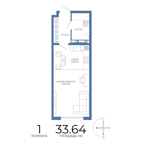 Купить однокомнатную квартиру в новостройках в районе Железнодорожный в Пензе. Вариант № 3444970, 0, площадь -  квм, цена 3094880 рублей