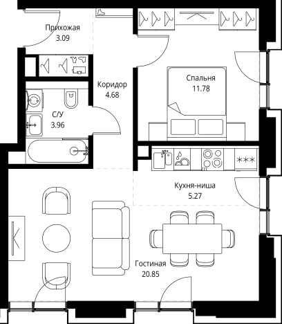Купить однокомнатную квартиру в СВАО в Москве. Вариант № 162197, 0, площадь -  квм, цена 37555021 рублей