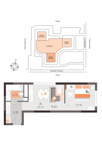 Купить однокомнатную квартиру в Республике Крым. Вариант № 8750763, 1, площадь -  квм, цена 13143960 рублей