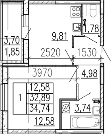 Купить однокомнатную квартиру в ЖК Высота в Ленинградской области. Вариант № 9095594, 0, площадь -  квм, цена 4943340 рублей