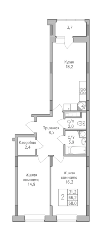 Купить двухкомнатную квартиру в районе Советский в Воронеже. Вариант № 152775, 0, площадь -  квм, цена 6950000 рублей