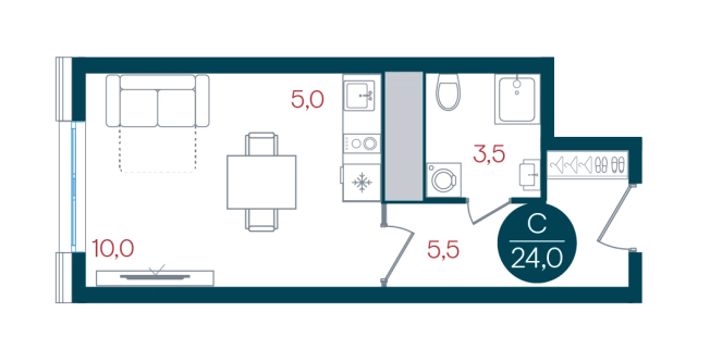 Купить Студию у метро Кантемировская в Москве. Вариант № 8948563, 0, площадь -  квм, цена 10410368 рублей