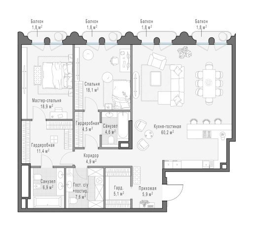 Купить трехкомнатную квартиру у метро Фрунзенская в Москве. Вариант № 169097, 0, площадь -  квм, цена 378750000 рублей