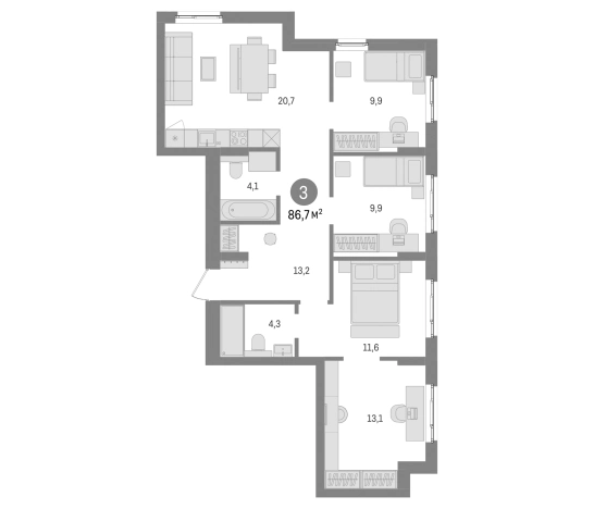 . Вариант № 6820998, 0, площадь - 86.7 квм, цена 14050000 рублей