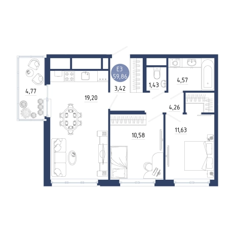 Купить двухкомнатную квартиру на улице проезд Бульвар Оптимистов в Рязанской области. Вариант № 102300, 0, площадь -  квм, цена 7061684 рублей