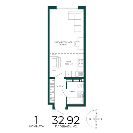 Купить однокомнатную квартиру в ЖК Жилой комплекс "Чаадаев" в Пензе. Вариант № 5388746, 0, площадь -  квм, цена 3028640 рублей