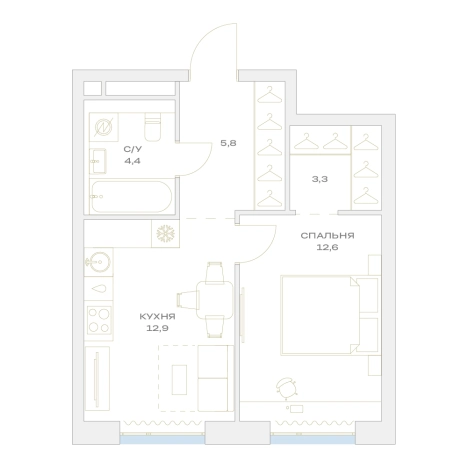 Купить однокомнатную квартиру в ЖК Детали в Москве. Вариант № 8983856, 0, площадь -  квм, цена 17684935 рублей