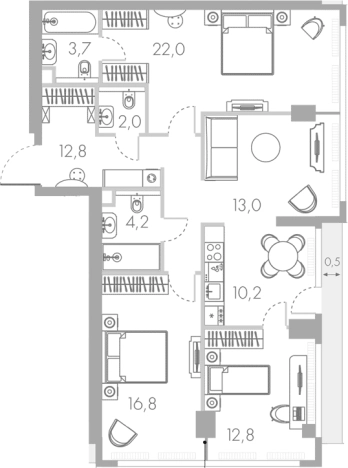 Купить многокомнатную квартиру в новостройках у метро Фили в Москве. Вариант № 105141, 0, площадь -  квм, цена 73004490 рублей