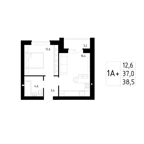 . Вариант № 102684, 0, площадь - 38.5 квм, цена 3849000 рублей