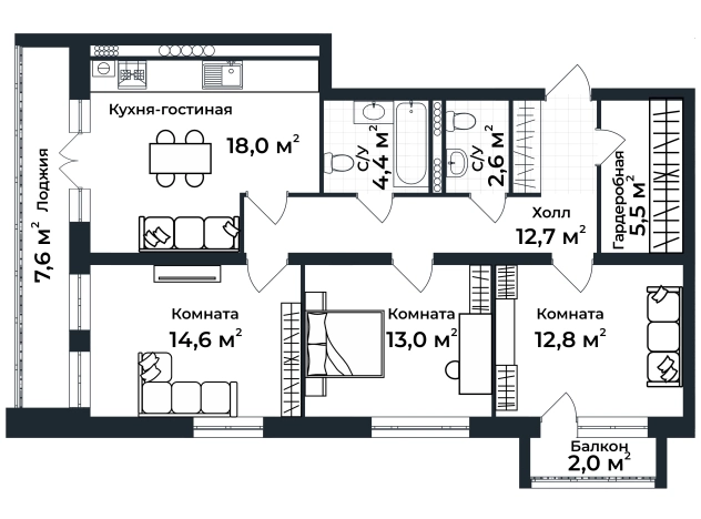 Купить трехкомнатную квартиру в новостройках в Коврове. Вариант № 149373, 0, площадь -  квм, цена 13665583 рублей