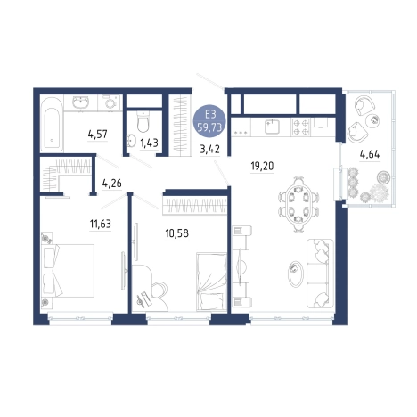Купить двухкомнатную квартиру на улице проезд Бульвар Оптимистов в Рязанской области. Вариант № 7612734, 0, площадь -  квм, цена 7046348 рублей