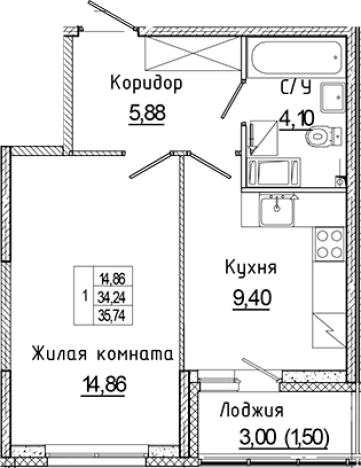Купить однокомнатную квартиру в ЖК Аквилон Янино в Ленинградской области. Вариант № 6226455, 0, площадь -  квм, цена 5605491 рублей