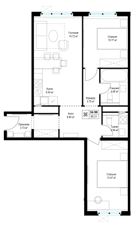 Купить двухкомнатную квартиру у метро Домодедовская в Видном. Вариант № 85638, 0, площадь -  квм, цена 15813080 рублей