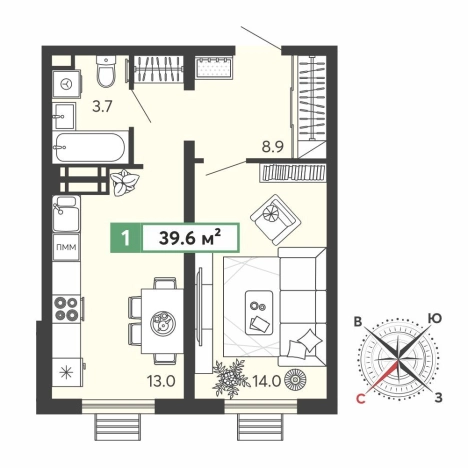 Купить однокомнатную квартиру в ЖК Город Спутник в Пензенской области. Вариант № 9477431, 0, площадь -  квм, цена 3461040 рублей