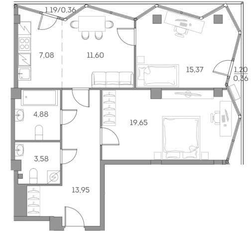 Купить квартиру в ЖК Аквилон Beside 2.0 в Москве. Вариант № 1331746, 0, площадь - квм, цена 24241553.0000 рублей