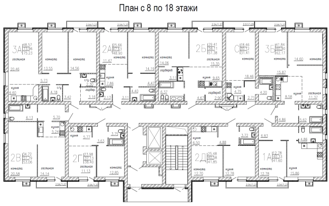 . Вариант № 8704404, 1, площадь - 53.06 квм, цена 6101900 рублей