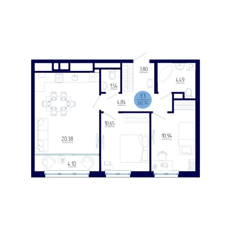 Купить двухкомнатную квартиру на улице проезд Бульвар Оптимистов в Рязанской области. Вариант № 153362, 0, площадь -  квм, цена 7104758 рублей