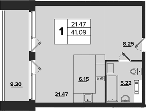 . Вариант № 89119, 0, площадь - 41.48 квм, цена 36998400 рублей
