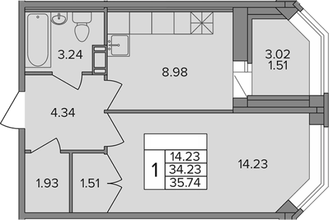 Купить однокомнатную квартиру в ЖК Капральский в Ленинградской области. Вариант № 6643368, 0, площадь -  квм, цена 5932840 рублей