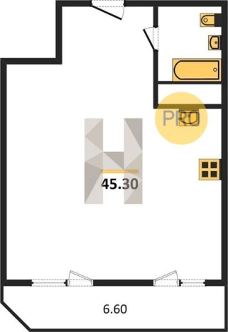 . Вариант № 72327, 0, площадь - 45.3 квм, цена 4394100 рублей