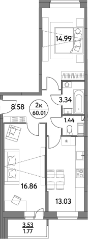 Купить двухкомнатную квартиру в Щёлкове. Вариант № 79767, 0, площадь -  квм, цена 10244450 рублей