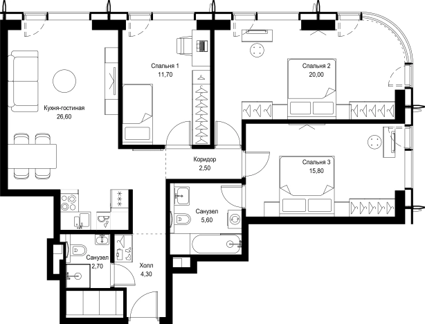 Купить трехкомнатную квартиру на вторичке в ЖК City Bay в Москве. Вариант № 5232645, 0, площадь -  квм, цена 32825689 рублей