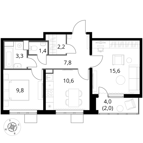 Купить двухкомнатную квартиру на улице Фруктовые Сады в Видном. Вариант № 9803743, 0, площадь -  квм, цена 15061660 рублей