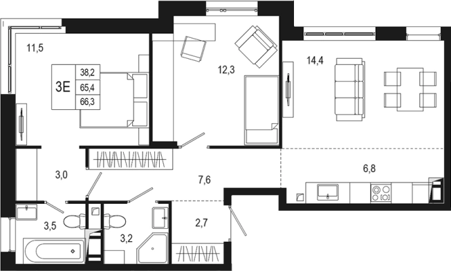 Купить трехкомнатную квартиру в Подольске. Вариант № 120248, 0, площадь -  квм, цена 14201796 рублей