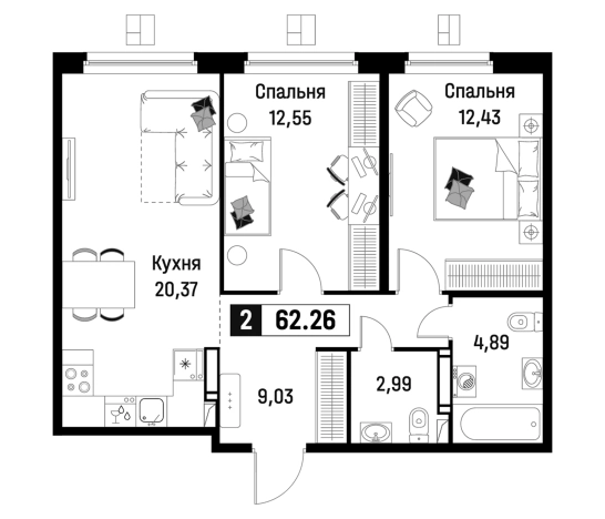 . Вариант № 6866792, 0, площадь - 62.26 квм, цена 10528858 рублей
