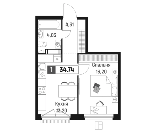 Купить однокомнатную квартиру в ЖК Максималист в Мурине. Вариант № 6867643, 0, площадь -  квм, цена 6737549 рублей