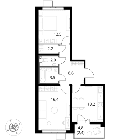Купить двухкомнатную квартиру в ЖК 1-й Южный в Московской области. Вариант № 9806082, 0, площадь -  квм, цена 19839040 рублей