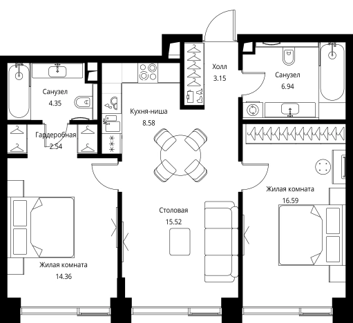 Купить двухкомнатную квартиру в СЗАО в Москве. Вариант № 8385560, 0, площадь - квм, цена 33637085 рублей