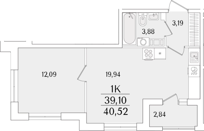 . Вариант № 6258524, 0, площадь - 39.1 квм, цена 12870923 рублей