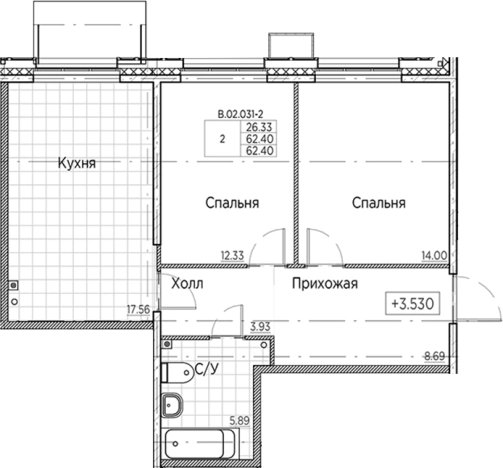 Купить двухкомнатную квартиру в районе Василеостровский в Санкт-Петербурге. Вариант № 91192, 0, площадь -  квм, цена 27050400 рублей