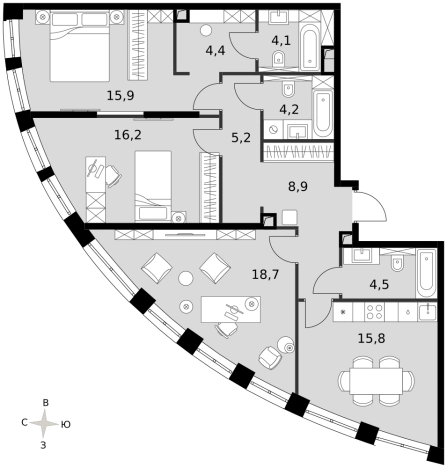 Купить трехкомнатную квартиру в ЖК Sydney City в Москве. Вариант № 9502188, 0, площадь -  квм, цена 77947030 рублей