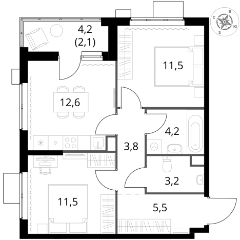 Купить двухкомнатную квартиру у метро Щелковская в Москве. Вариант № 3588519, 0, площадь -  квм, цена 26563520 рублей