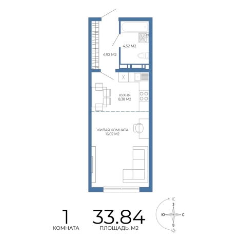 Купить однокомнатную квартиру в ЖК Жилой комплекс "Чаадаев" в Пензе. Вариант № 3445003, 0, площадь -  квм, цена 3113280 рублей