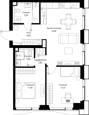 Купить двухкомнатную квартиру у метро Тушинская в Москве. Вариант № 1640165, 0, площадь -  квм, цена 31596750 рублей