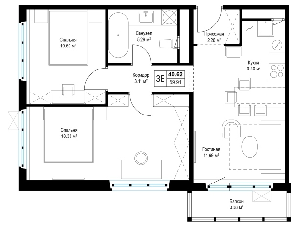 Купить двухкомнатную квартиру у метро Домодедовская в Видном. Вариант № 121879, 0, площадь -  квм, цена 15195924 рублей