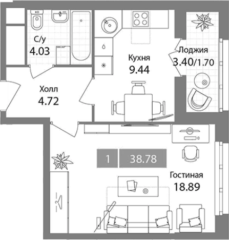 . Вариант № 86161, 0, площадь - 37.08 квм, цена 11818685 рублей