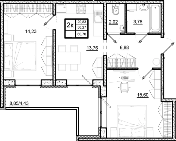 Купить двухкомнатную квартиру у метро Девяткино в Ленинградской области. Вариант № 7783674, 0, площадь -  квм, цена 9923750 рублей