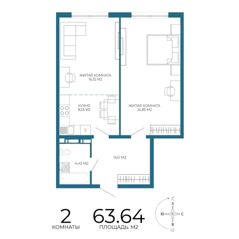 Купить двухкомнатную квартиру в ЖК Жилой комплекс "Чаадаев" в Пензе. Вариант № 3445137, 0, площадь -  квм, цена 5632140 рублей