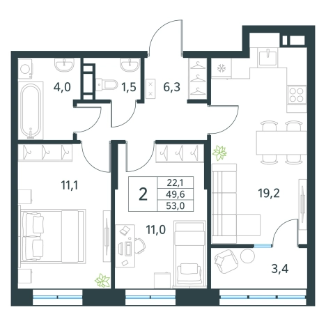 Купить двухкомнатную квартиру в ЖК мкр. Хороший в Чите. Вариант № 153704, 0, площадь -  квм, цена 9646000 рублей