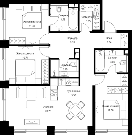 Купить трехкомнатную квартиру в СЗАО в Москве. Вариант № 143455, 0, площадь -  квм, цена 38717239 рублей