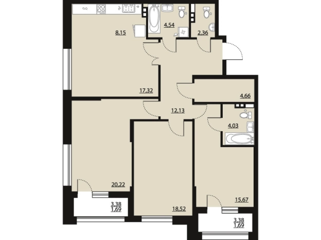 Купить трехкомнатную квартиру в Воронеже. Вариант № 157482, 0, площадь -  квм, цена 15981120 рублей