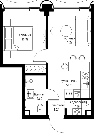 . Вариант № 10614002, 0, площадь - 33.58 квм, цена 27330762 рублей
