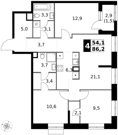 Купить четырехкомнатную квартиру в ВАО в Москве. Вариант № 9716413, 0, площадь -  квм, цена 27092660 рублей
