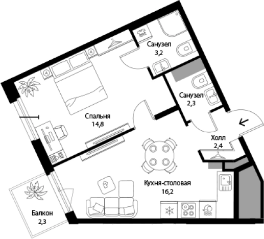 . Вариант № 7829832, 0, площадь - 38.9 квм, цена 8887032 рублей