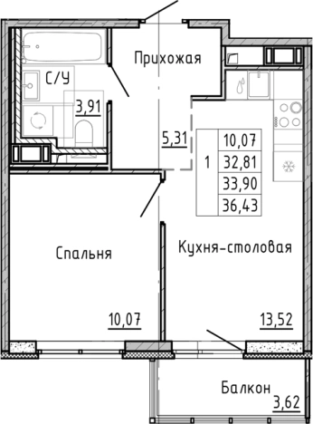 Купить однокомнатную квартиру в новостройках у метро Проспект Просвещения в Санкт-Петербурге. Вариант № 8164154, 0, площадь -  квм, цена 9481830 рублей