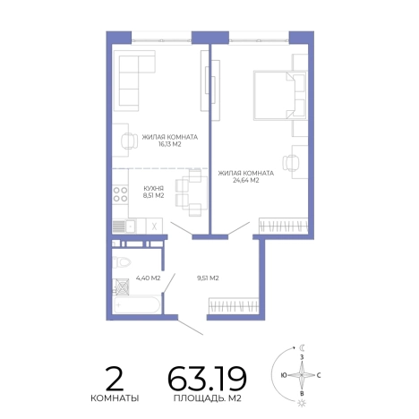Купить двухкомнатную квартиру на улице Побочинская в Пензе. Вариант № 129100, 0, площадь - квм, цена 5497530 рублей